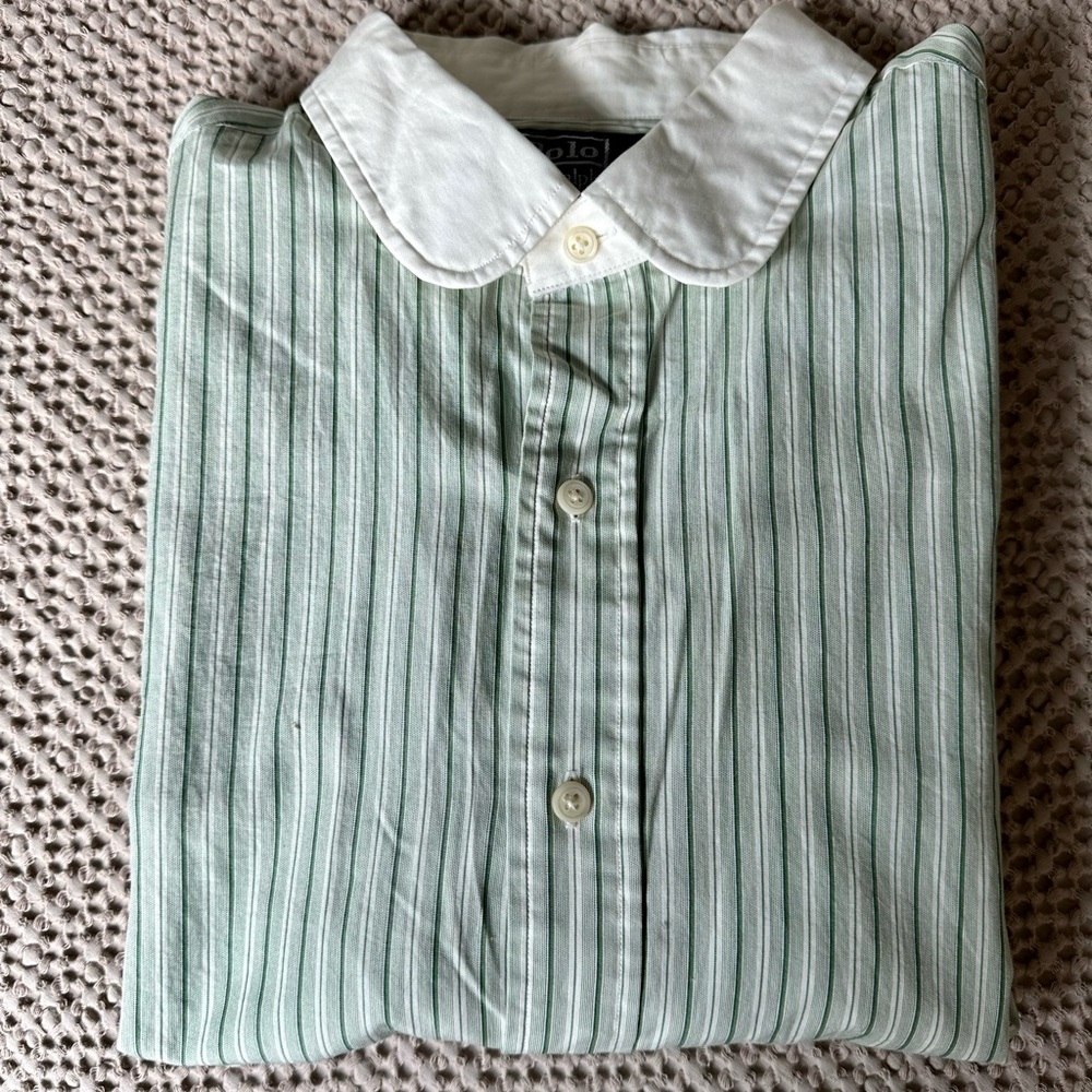 Green and cream striped Ralph Lauren Polo button down.  Size L